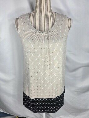 Croft & Barrow Cream Diamond Print Gathered Neck Sleeveless Top Size Medium